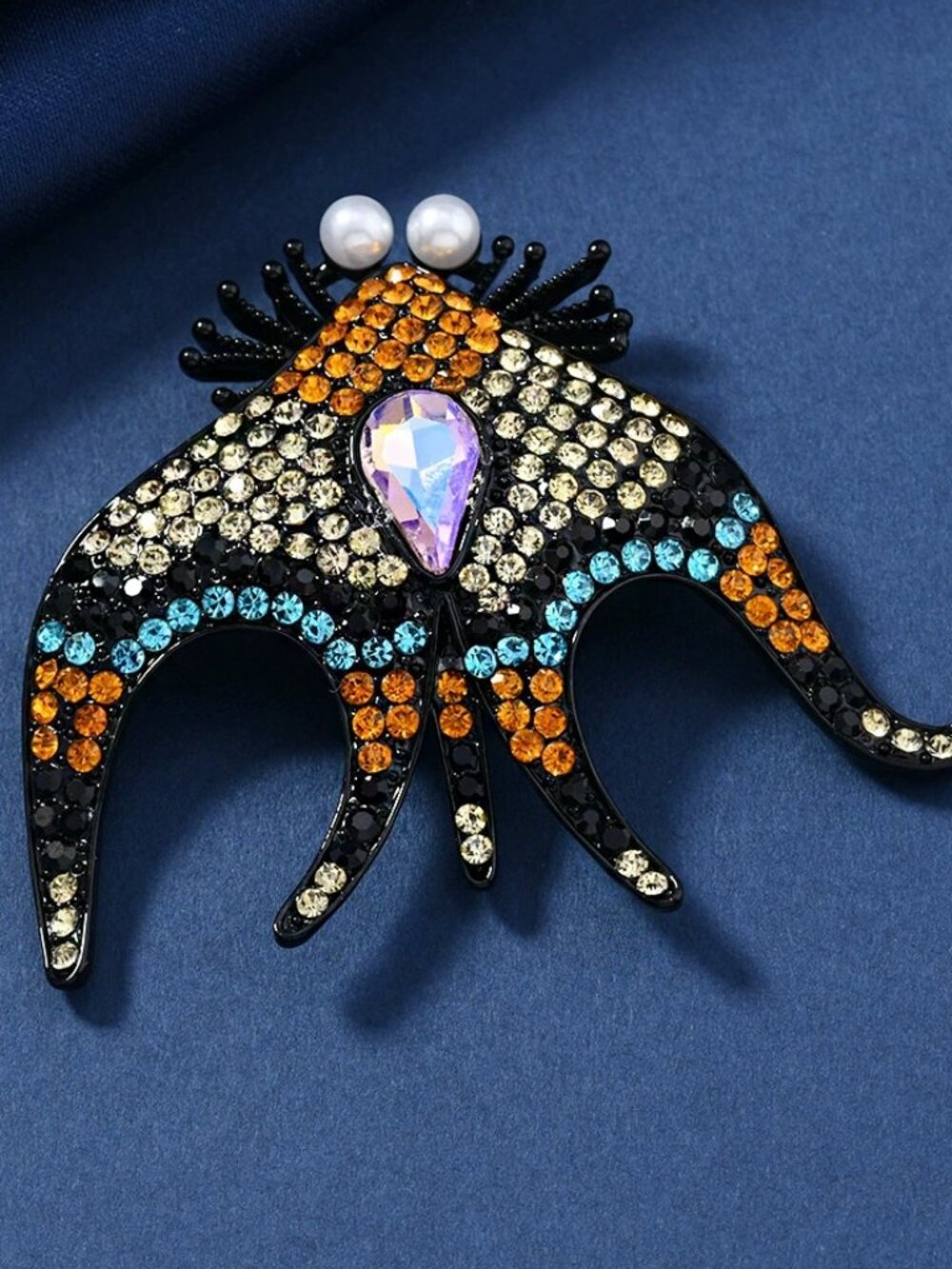 Colorful Rhinestone Octopus Pearl Eye Brooch